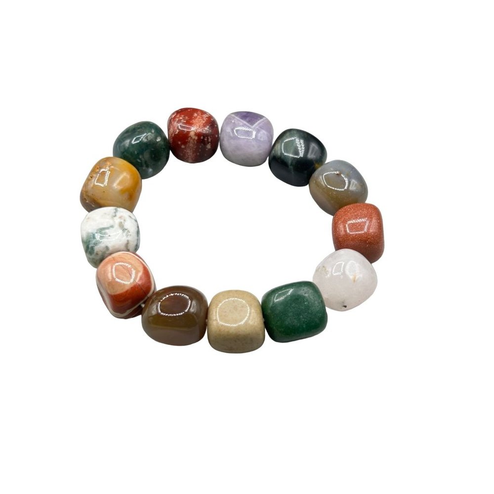 Chunky Semi Precious Stones Bracelet Stretch Beaded Colorful Summer Jewelry